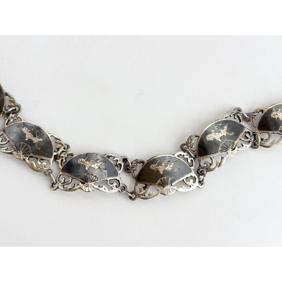 Siam Sterling Black Niello Enamel Fan Shaped Mekkalah Vintage Thai Bracelet - Picture 11 of 16